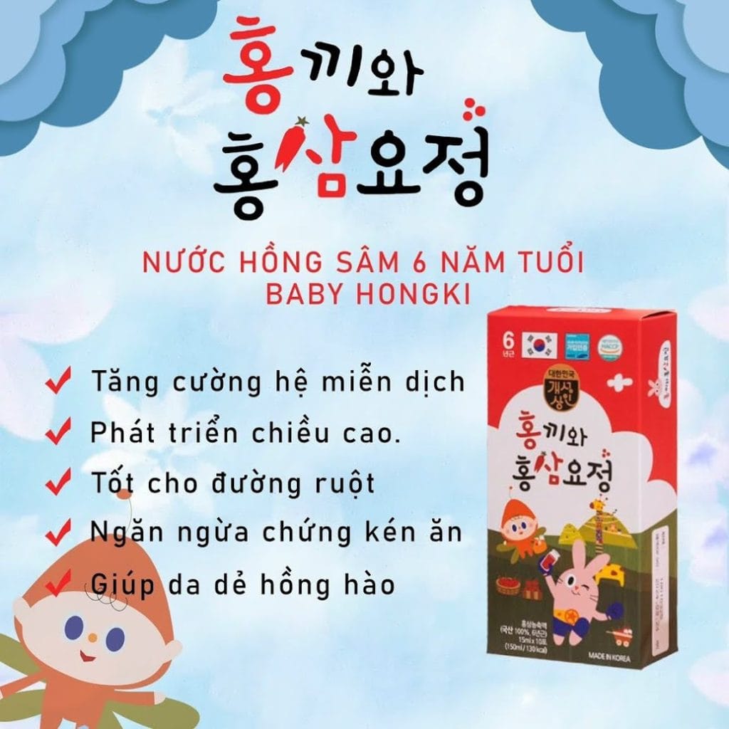 Nước Hồng Sâm Trẻ Em Hongki Hàn Quốc hộp 30 gói * 15ml 8 nuoc hong sam tre em baby hongki nonghuyp han quoc 12