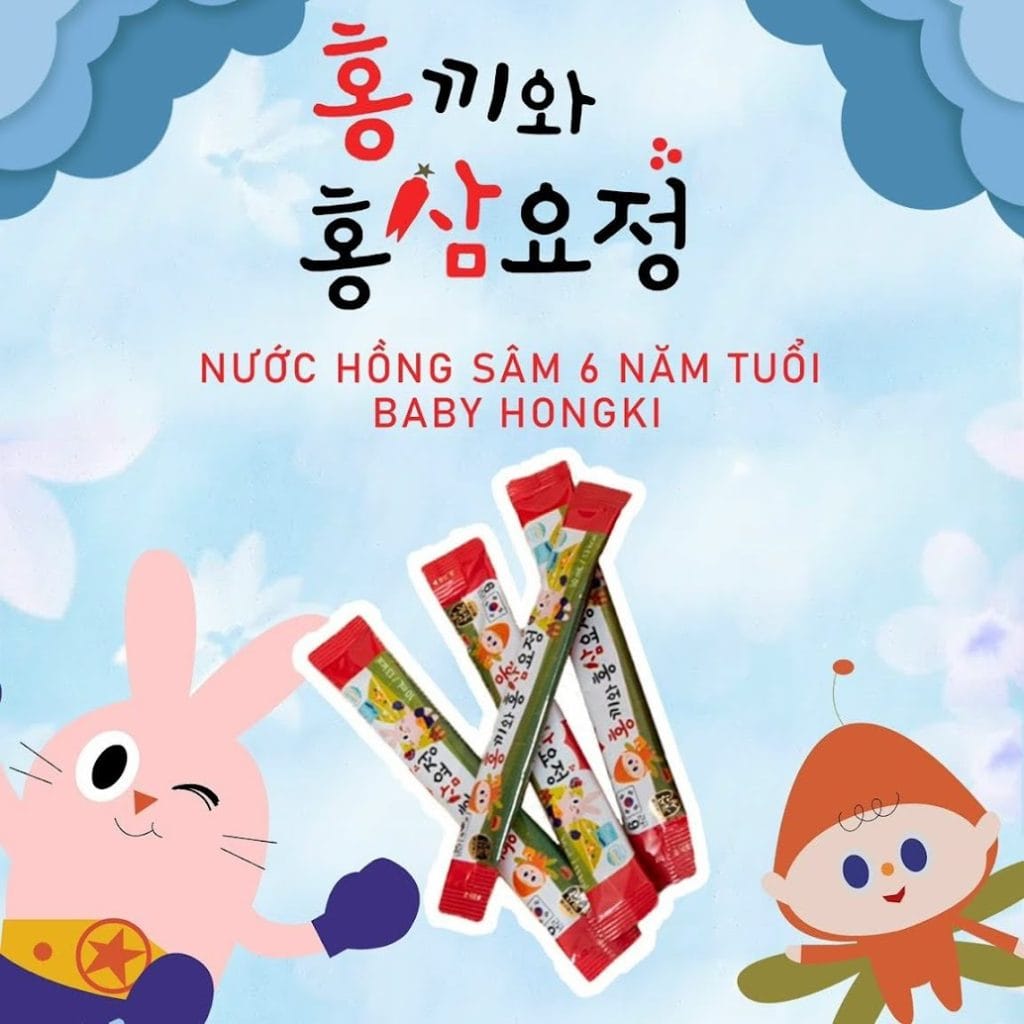 Nước Hồng Sâm Trẻ Em Hongki Hàn Quốc hộp 30 gói * 15ml 7 nuoc hong sam tre em baby hongki nonghuyp han quoc 13